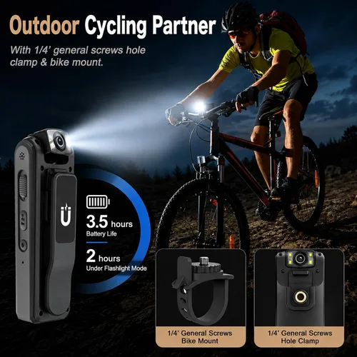 Vista 4 de 4K Body Camera with Audio and Video Recording, 128GB Wearable Mini Body Cam with Magnetic Clip, Hands-Free POV Camera for Work, Cycling, Travel