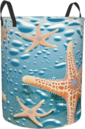 Vista 2 de Beautiful starfish print Circular Hamper Waterproof Storage Bin Organizer Basket Laundry Hamper With Handles For Clothes Toys Small