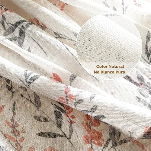 Vista 4 de MYSKY HOME Cortinas de lino transparentes de 45 pulgadas de largo para dormitorio, cocina, paneles de cortina florales, cortinas semicirverticales