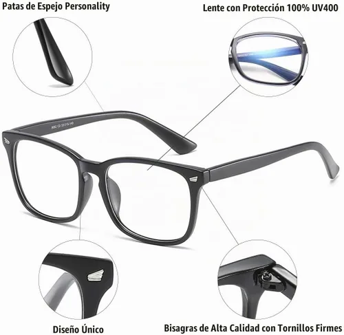 Vista 2 de Gafas cuadradas unisex con estilo sin receta Negro