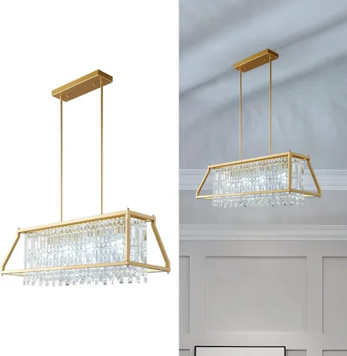 Vista 19 de LMQNINE Modernas lámparas colgantes negras para isla de cocina, lámpara de araña de cristal, iluminación colgante ajustable de granja para comedor