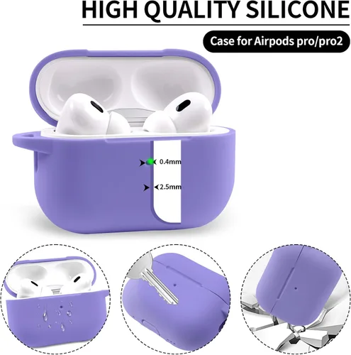 Vista 4 de Funda para AirPods Pro/Pro 2 con kit, funda protectora de silicona suave con llavero, color morado