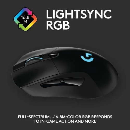 Vista 7 de Logitech G 703 Lightspeed - Mouse inalámbrico para juegos con sensor Hero 25K, compatible con PowerPlay, Lightsync RGB, ligero 95G+10G opcional