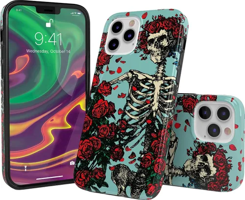 Vista 3 de Casely Funda para iPhone 11 Pro Forever Grateful Grateful Dead Skeleton Floral Diseño clásico ultra delgado