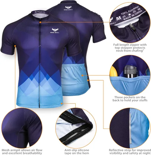Vista 4 de nine bull Camiseta de ciclismo para hombre, manga corta, con 3 bolsillos traseros, absorbe la humedad, transpirable, de secado rápido