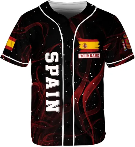 Vista 2 de Podagree - Camiseta de béisbol personalizada de España, bandera española, escudo de armas de España, regalo peruano para hombres y mujeres