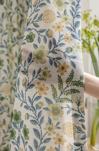 Vista 6 de Cortinas de lino natural de mezcla de lino para sala de estar/cortinas semiopacas de 102 pulgadas de largo, 1 panel, paneles de ventana florales