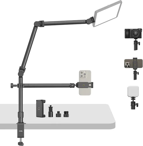 Vista 11 de SMALLRIG Soporte C de montaje de escritorio para cámara, soporte de luz de trípode de escritorio ajustable de 15 a 35 pulgadas, abrazadera C de mesa