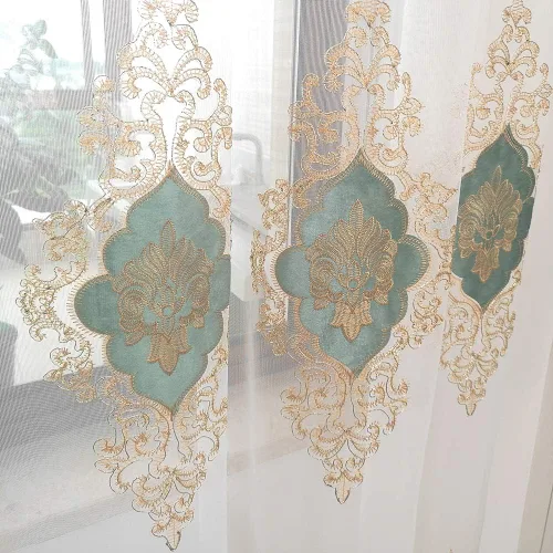 Vista 12 de SLOW SOUL 2 paneles de cortinas europeas de lujo de terciopelo bordado de tul para sala de estar, cocina, dormitorio, cortina transparente