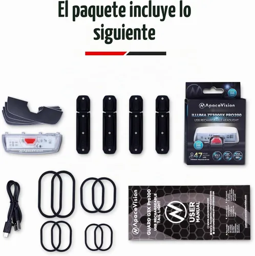 Vista 3 de Luz delantera de seguridad para bicicleta - 200 lúmenes USB recargable LED