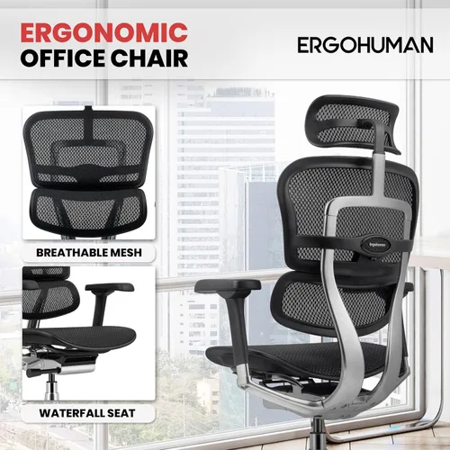 Vista 5 de Silla ergonómica giratoria, de malla, altura de asiento de 18.1 pulgadas a 22.9 pulgadas, respaldo alto con apoyacabezas, color borgoña, de Negro