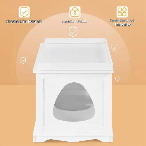 Vista 3 de Yaheetech - Caja de arena oculta para gatos, mesa auxiliar blanca Blanco