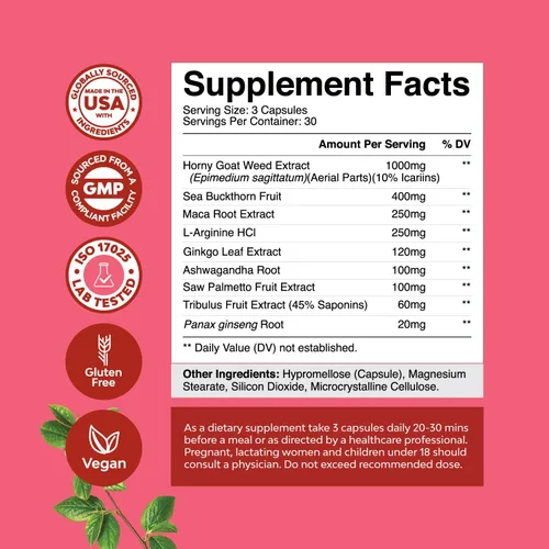 Vista 3 de Horny Goat Weed for Women – Suplementos herbales Hornygoatweed Women Complejo para el equilibrio hormonal, apoyo del estado de ánimo y bienestar