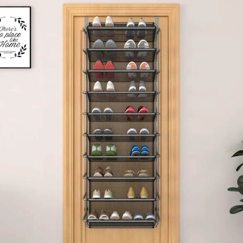 Vista 4 de Zapatero de 10 niveles sobre la puerta, organizador de zapatos colgante para almacenamiento de zapatos, zapatero de puerta para armario, despensa