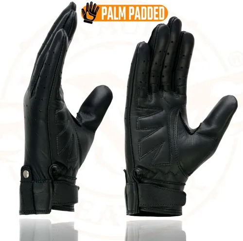 Vista 4 de Milwaukee Leather MG7710 - Guantes de mano para motocicleta de piel perforada negra con trabillas para muñeca