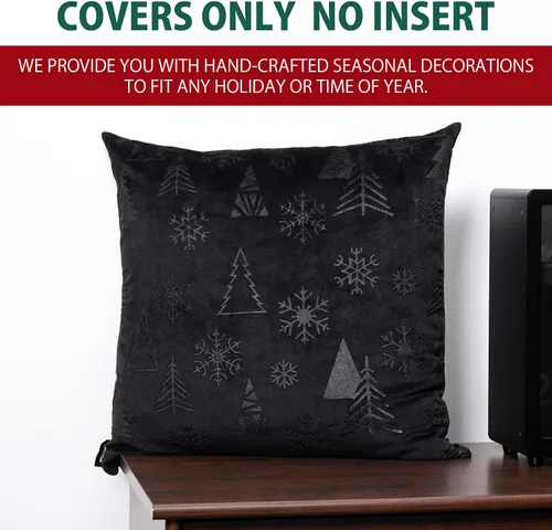 Vista 3 de Paquete de 2 fundas de almohada decorativas de terciopelo navideño suave para sofá de 18 x 18 pulgadas, color negro