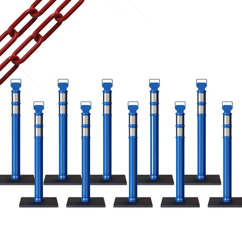 Vista 14 de CCW 10-Pack 45" Delineador Post Kit, 3" Collares reflectantes, 10 lb Base de goma (10 postes azules con cadena negra de 50 pies)