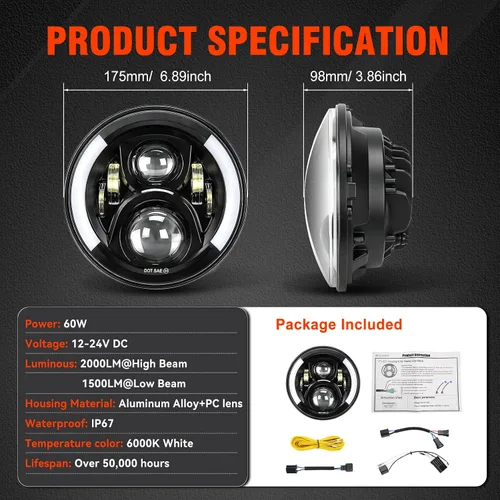 Vista 5 de Faros Delanteros LED de 7 Pulgadas con Aprobación DOT para Proyector Daymaker 2880lm Chip CREE & Philips para Harley Davidson, Faro-2