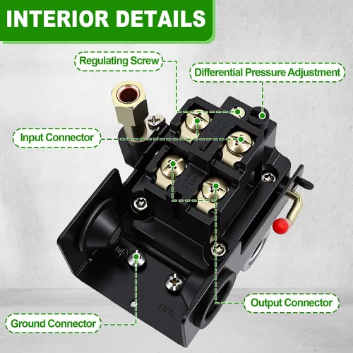 Vista 6 de Interruptor de presión del compresor de aire LF10-4H, 4 puertos 1/4 "NPT, interruptor de control de presión de 95-125 PSI para reemplazo de piezas