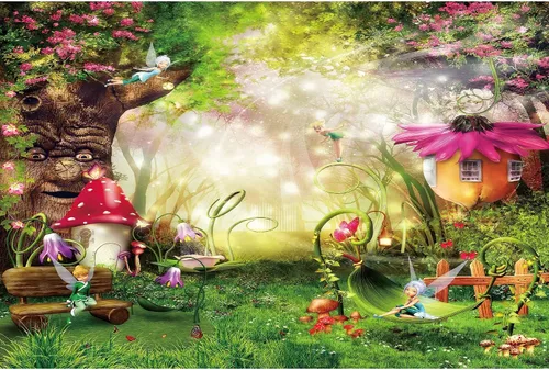 Vista 7 de Fondos de fotografía de bosque de cuentos de hadas de 5 x 3 pies para recién nacidos, fondos de baby shower, estudio fotográfico, setas, elfos