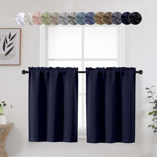 Vista 10 de Aqua Cafe - Juego de 2 paneles de cortinas opacas de 24 pulgadas de largo, con aislamiento térmico suave y sólido, para ventanas de baño, sótano