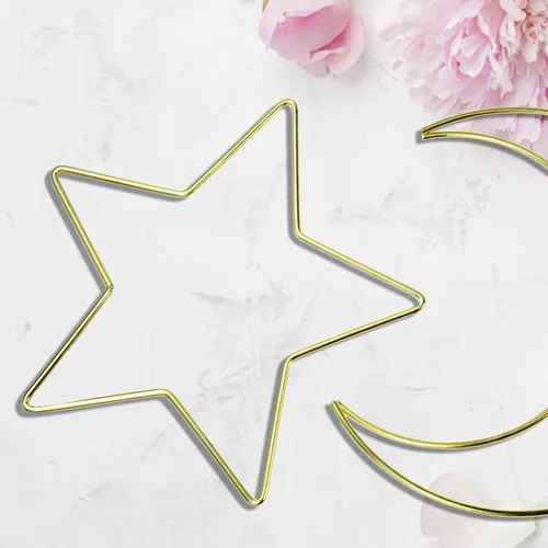 Vista 5 de 12 anillos de metal para atrapasueños, luna, estrella, corazón, círculo dorado para decoración de coronas de boda, manualidades para colgar