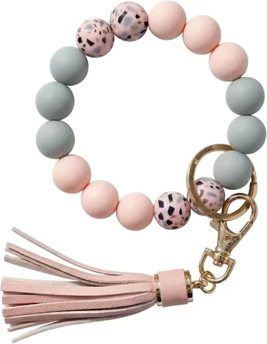 Vista 22 de BIHRTC - Pulsera/llavero para enganchar las llaves del auto, brazalete con cuentas de silicona para mujer Rosado (12mm Pink)