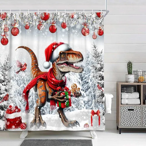 Vista 6 de Divertida cortina de ducha de Navidad, linda cortina de ducha de Papá Noel desnudo corriendo loco para baño, moderna cortina de baño de tela