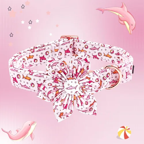 Vista 100 de Collar de perro Lionheart Glory, collar de perro rosa con flor, lindo collar para mascotas con patrón floral ajustable para perros pequeños Rosado