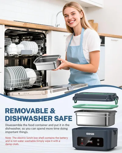 Vista 5 de ODSD Fiambrera eléctrica inalámbrica para adultos, lonchera térmica con batería de 130 minutos de duración, calentador de alimentos eléctrico