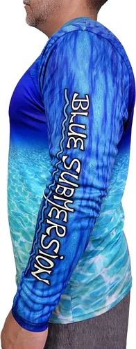 Vista 3 de Blue Submersion Camiseta de pesca de manga larga con protección solar UV UPF 40+ para hombres y mujeres