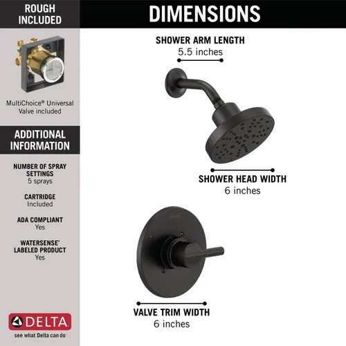 Vista 7 de Delta Faucet Nicoli - Grifo de baño generalizado de 3 agujeros y grifo de ducha Nicoli serie 14 de un solo mango, kit de molduras de ducha