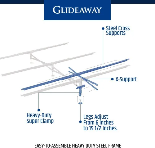 Vista 6 de Glideaway X-Support - Sistema de soporte para marco de cama, modelo GS-3 XS - 3 rieles transversales y 3 patas - Base de soporte central resistente