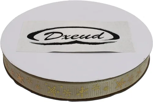 Vista 3 de Cinta de grogrén de copo de nieve con impresión dorada de 25 yardas cada rollo, borde tejido 100% poliéster (3/8 pulgadas, beige)