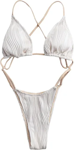 Vista 7 de OYOANGLE Traje de baño sexy de una pieza para mujer, bikini con tiras cruzadas