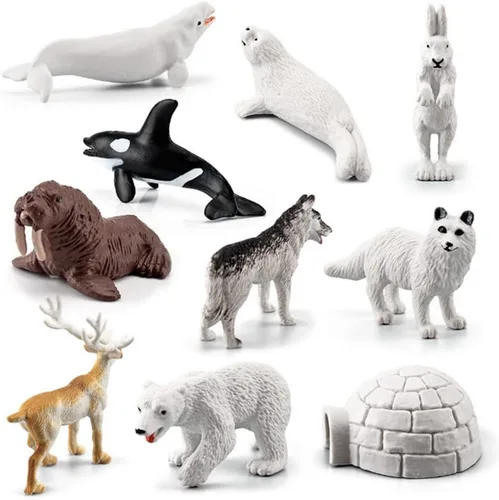 Vista 2 de NatureMan Juego de 10 figuras de animales árticos, mini juego de juguetes de animales árticos, figuras de animales marinos del océano del círculo