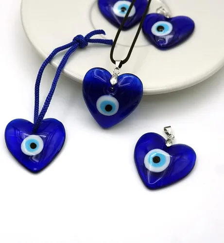 Vista 2 de Colgante de vidrio de mal de ojo con cuerda de cuero, collar turco de la suerte unisex, Metal, no conocido