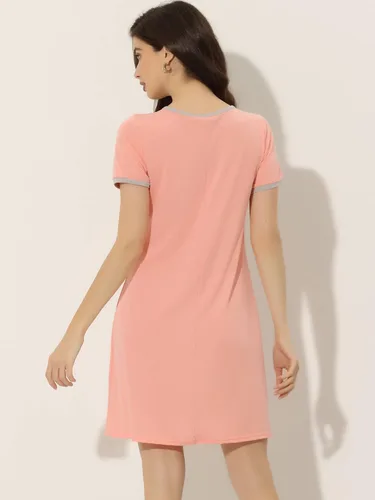 Vista 12 de cheibear Camisones de pijama para mujer, ropa de dormir, color sólido, cuello redondo