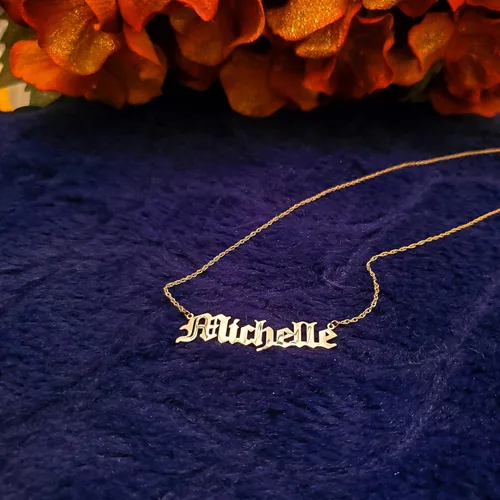 Vista 4 de Fuente antigua en inglés de oro macizo de 14 quilates, collar personalizado con nombre personalizado, hecho a medida, cualquier nombre, regalo