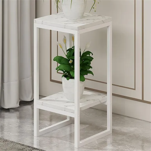Vista 24 de Mesa cuadrada simple de madera de varios niveles con estante de almacenamiento, soporte para maceta de hierro forjado para sala de estar en Negro