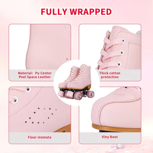 Vista 4 de jessie Patines de ruedas para niñas y mujeres, patines de piel sintética iluminados para niños, lindos patines ajustables de cuatro ruedas