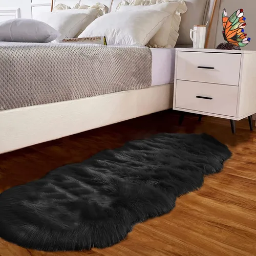 Vista 33 de Goolela Alfombra esponjosa de piel sintética para dormitorio, color marrón claro beige, 2 x 3 pies, alfombra de piel de oveja peluda y difusa