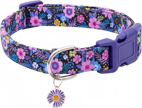 Vista 22 de Faygarsle - Collar de algodón para perros, collar de diseñador para hembras, tamaños pequeños, medianos y grande, diseño de flores con dijes de Beige