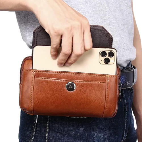 Vista 6 de Leather Phone Belt Bag Holster Pouch for Men Loop Flip Coin Purse Case Cell Phone Waist Pack Pouch Case