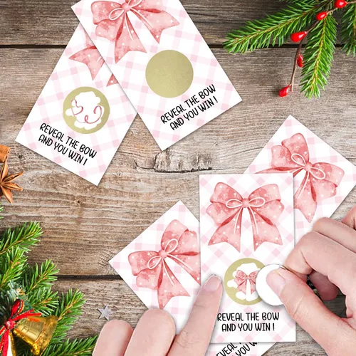 Vista 4 de REWIDPARTY 32 tarjetas para raspar con lazo rosa, boletos para raspar con lazo de acuarela, boletos de sorteo de lotería para bodas, baby shower
