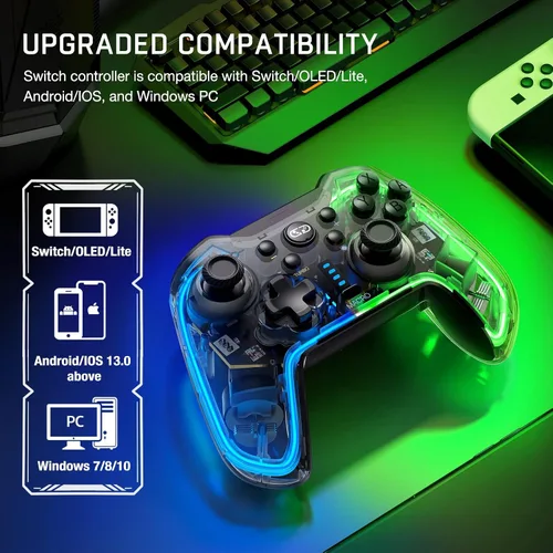 Vista 3 de Controlador de interruptor compatible con Nintendo Switch ControllerOLEDLite, controlador Switch Pro para PCAndroidiOS, controladores de interruptor