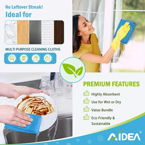 Vista 5 de AIDEA Microfiber Cleaning Cloth Blue-50PK, Soft Absorbent Shop Rags, Microfiber Towels for Cars, Kitchen Towels, Dusting Cloth for Home, Window
