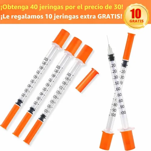 Vista 2 de Paquete de 40 jeringas desechables U-100 de 0.0 fl oz/cc, 30G 5/16 pulgadas (0.315 in), envueltas individualmente para precisión, higiene y uso