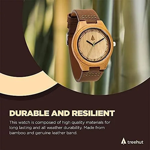 Vista 5 de Treehut - Reloj de pulsera analógico para hombres, de madera con correa de piel auténtica, estilo elegante.