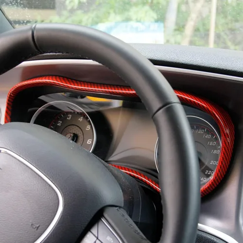 Vista 3 de crosselec Cubierta de marco de panel de medidor de tablero de fibra de carbono, accesorios de decoración interior para Dodge Charger 2015-2021 (rojo)